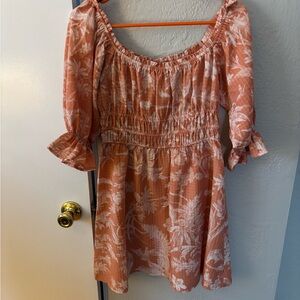 Floral Smocked Dress with Ruffle off shoulder Sleeves